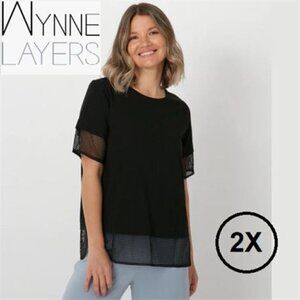 Wynnelayers, Women's Mixed Media Mesh Tee in Black. Size: 2X. NIB